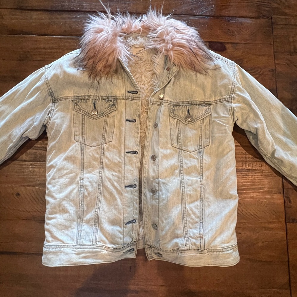 Used Ae Distressed Denim Jacket Medium - image 1